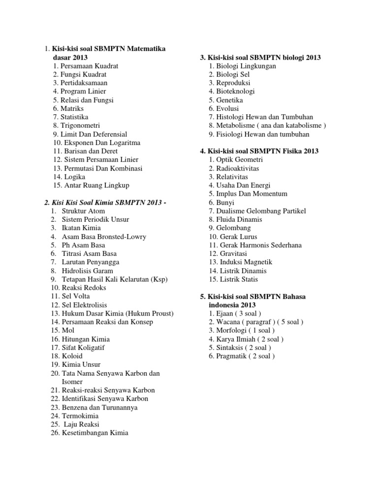 Kisi Kisi Materi Soal Matematika Dasar Sbmptn 2013