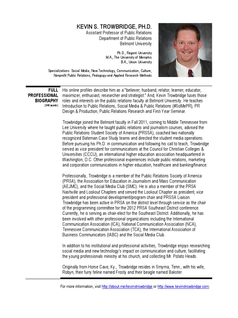 Kevin S. Trowbridge, PH.D. Full Professional Biography PDF Public