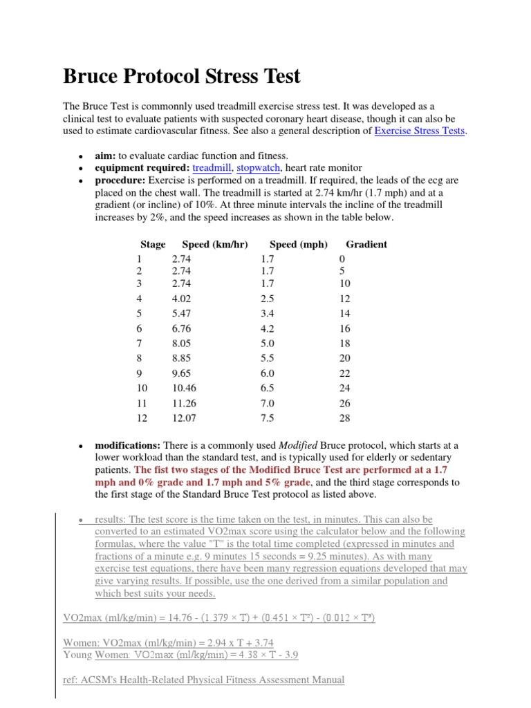 Bruce Protocol Stress Test Treadmill Physical Exercise