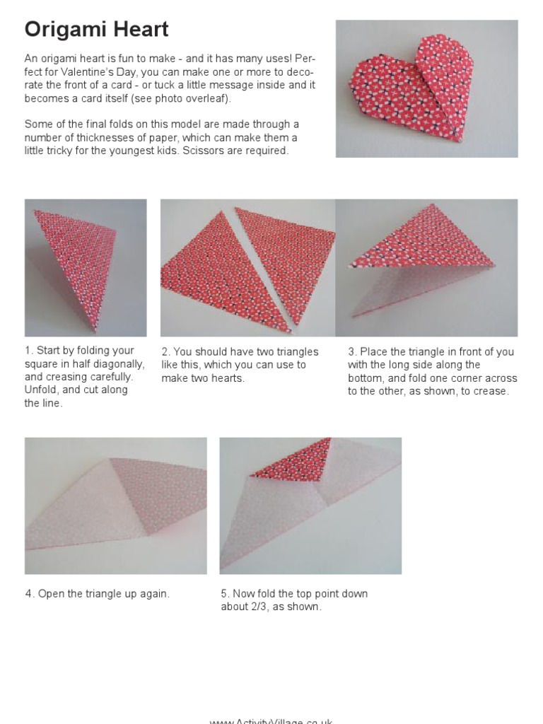 Heart Table Card | Paper Heart Table Card | Free Origami Diagrams, image size:768x1024