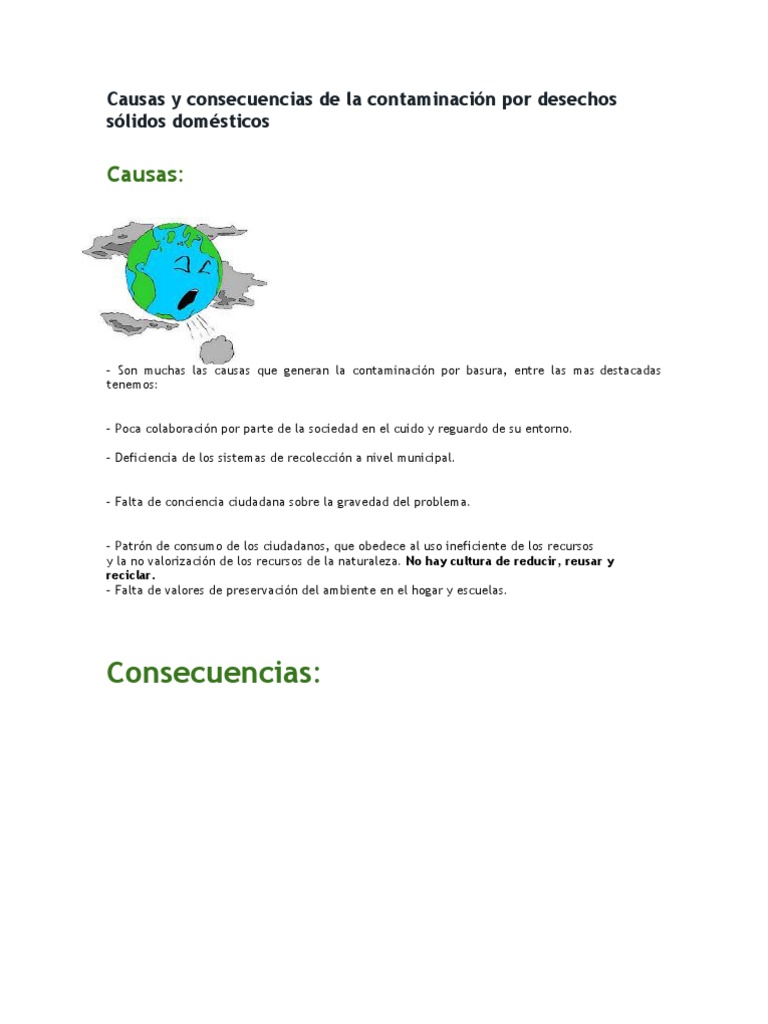 Causas y consecuencias de la basura | PDF | Contaminación | Tecnología ...