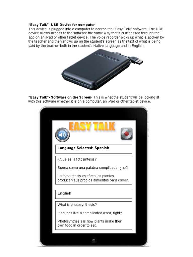 Easy Talk USB Device for Bilingual Learning | PDF