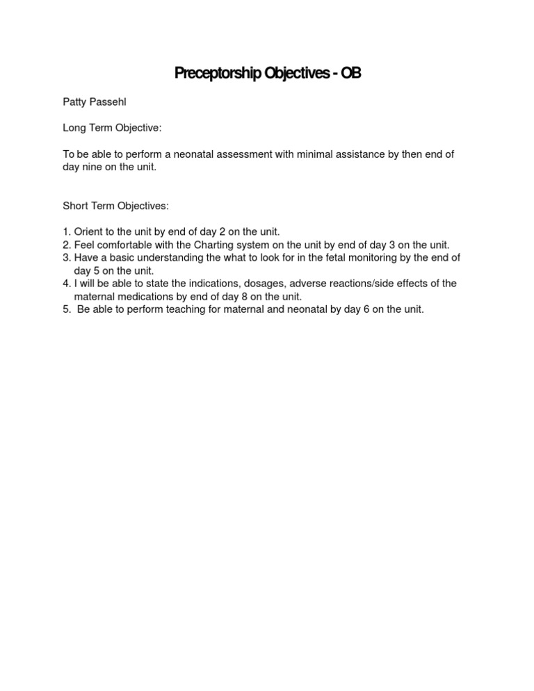 OB Preceptorship Goals | PDF