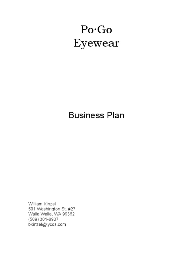 Pogo Eyewear Business Plan PDF Glasses Brand