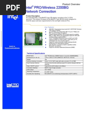Intel Pro Wireless 2200bg Guide Wireless Lan Ieee 802 11