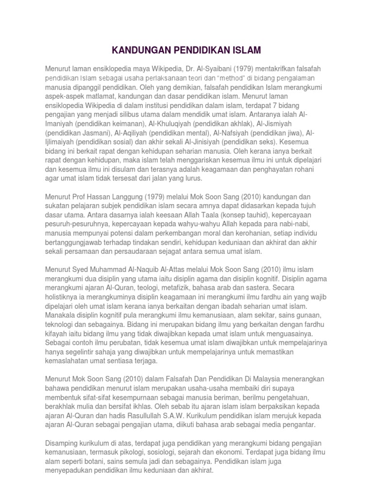 Kandungan Pendidikan Islam Pdf