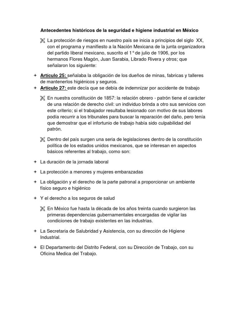 Antecedentes históricos de la seguridad e higiene