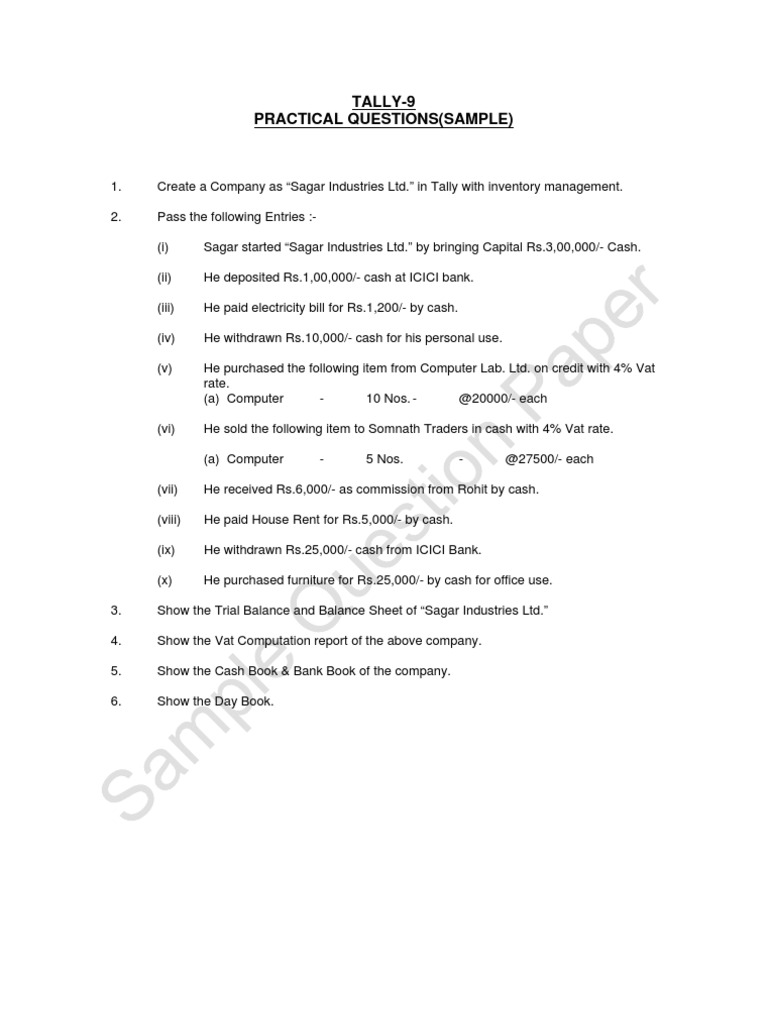 Tally sample Question paper
