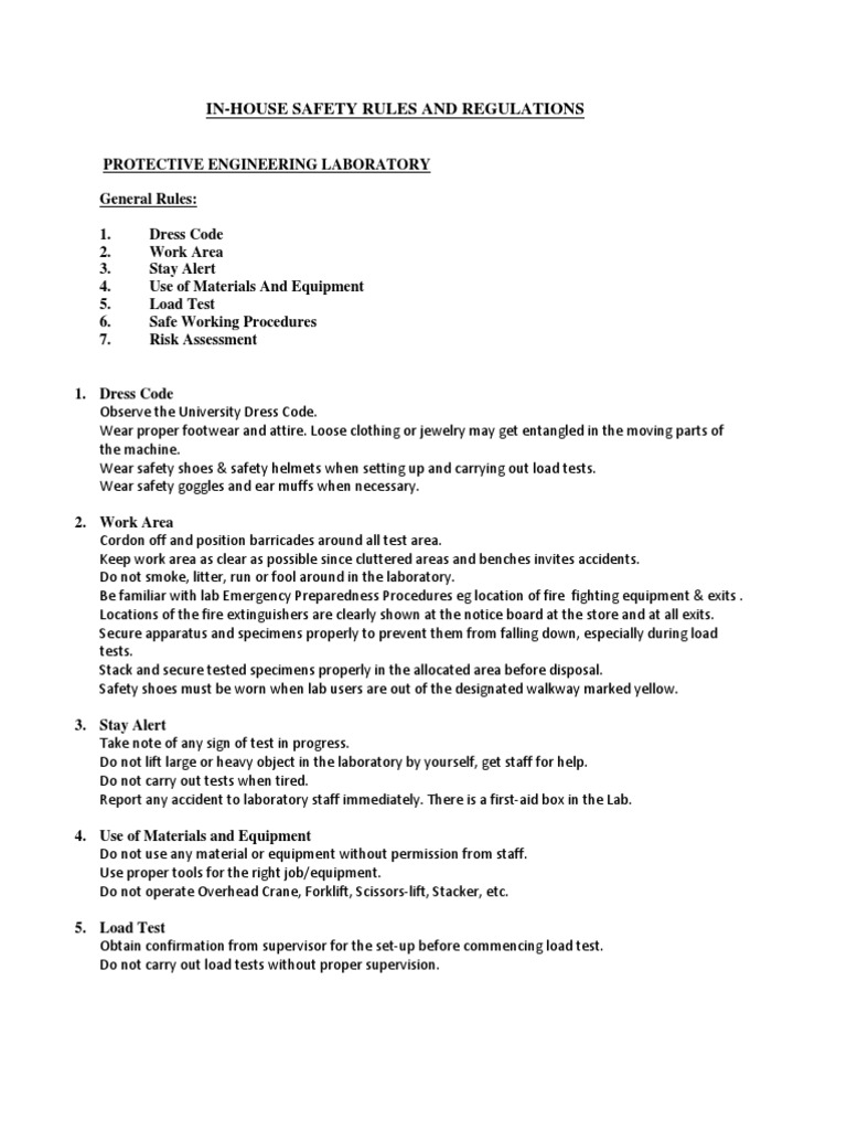 PE Lab Safety Rules and Regulations PDF PDF Laboratories Safety