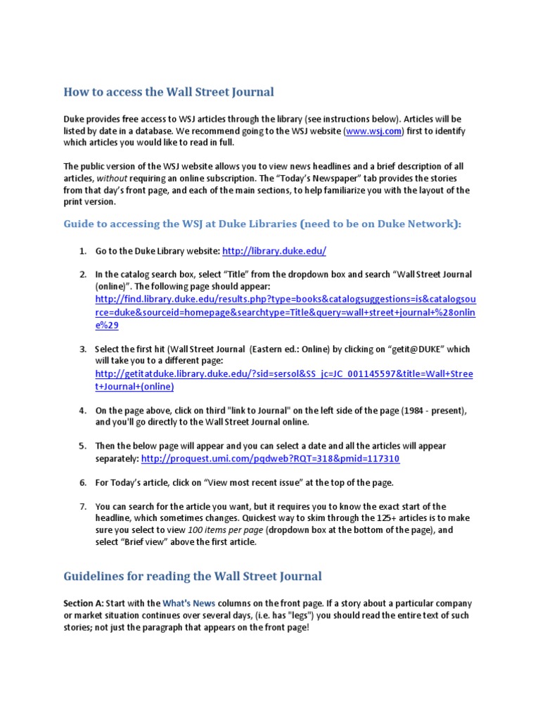 Accessing WSJ Articles at Duke | PDF