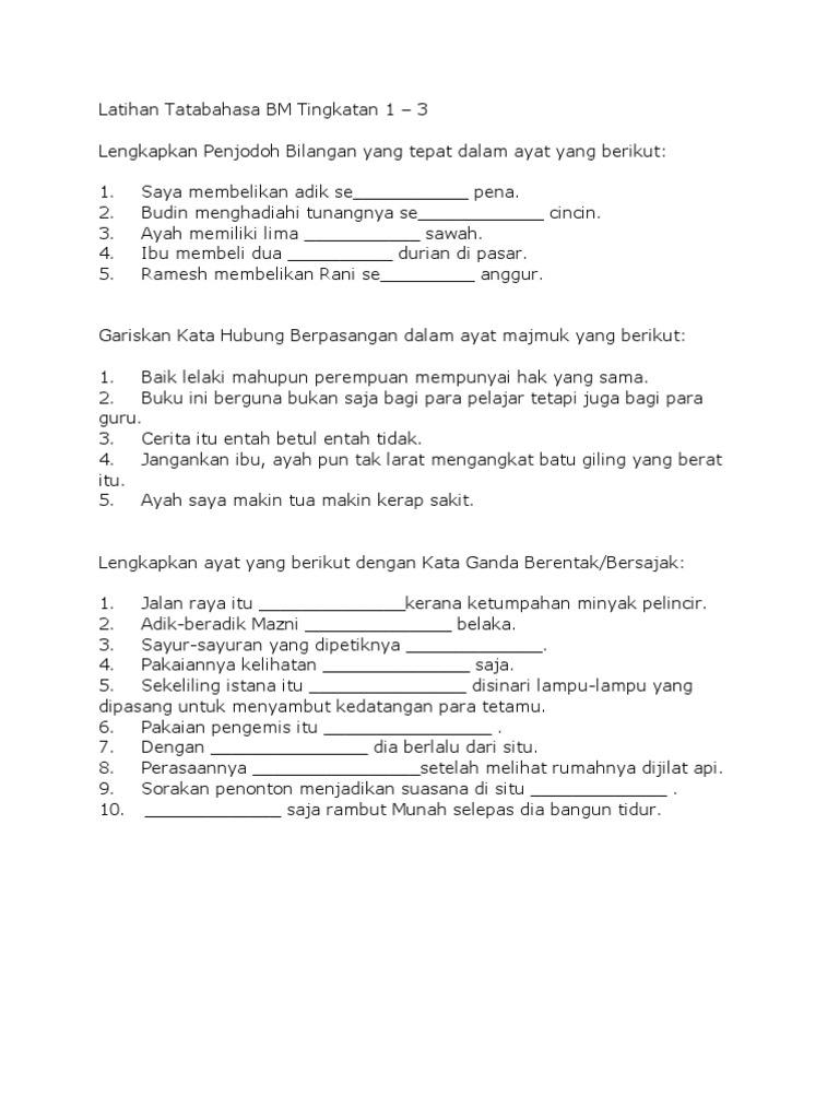 Latihan Tatabahasa Bm Tingkatan 1 Pdf