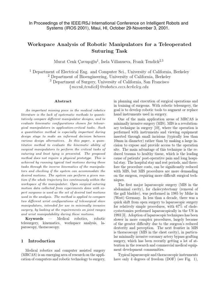 Workspace For Teleoperated Robot Surgery Medical Specialties - 
