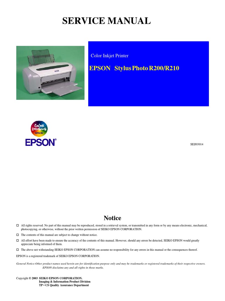 Epson R200 Service Manual | PDF