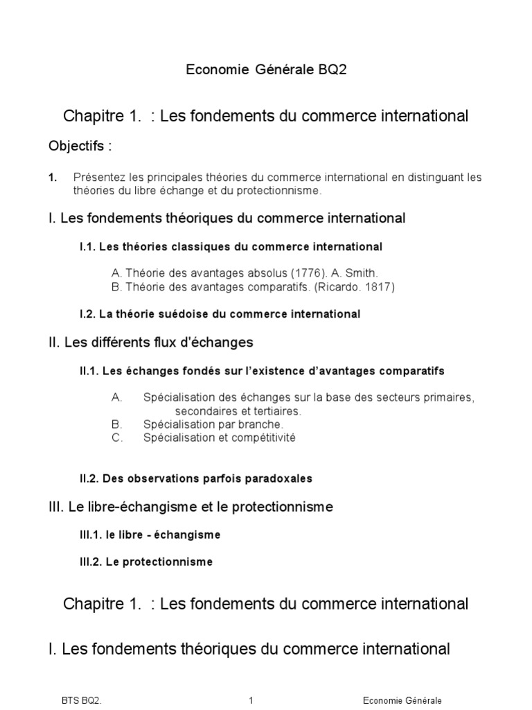 Quels Sont Les Fondements Du Commerce International Dissertation