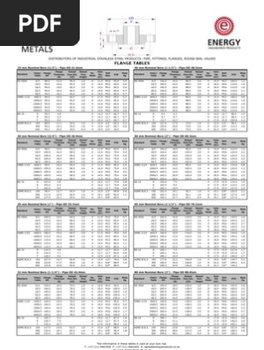 Flange Tables Energy Metals Pdf Pipe Fluid Conveyance Gas Technologies