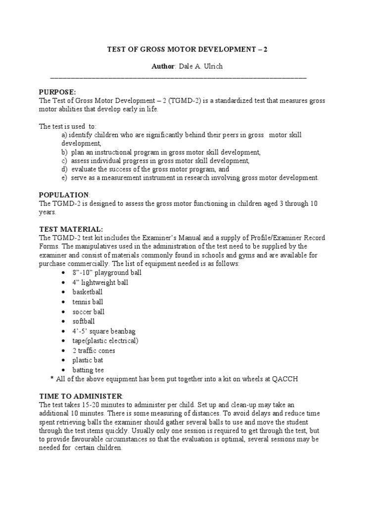 TGMD2 Assessment Review Validity (Statistics) Test (Assessment)