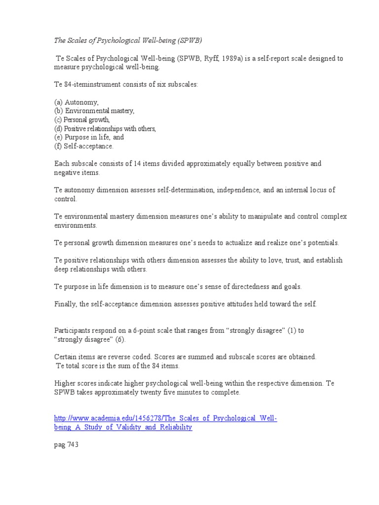 Scales of Psychological Well-Being | PDF