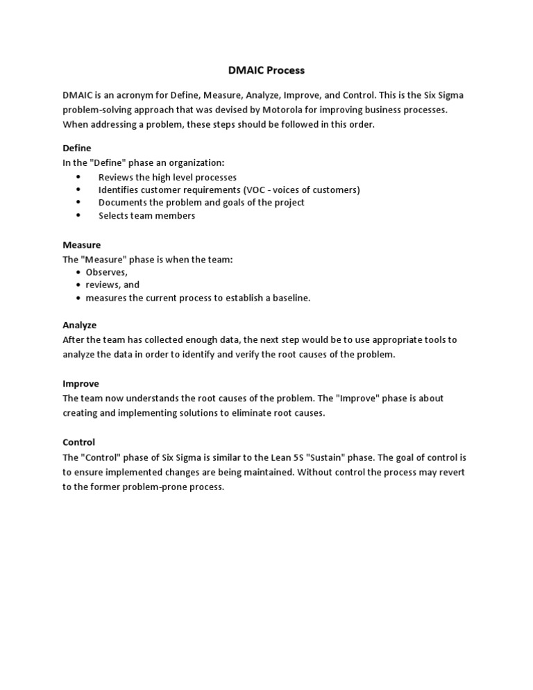 DMAIC: Six Sigma Process Guide | PDF