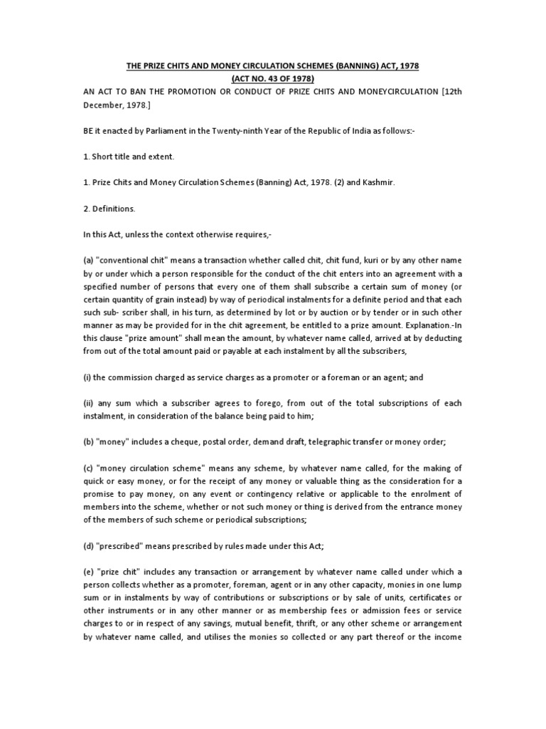 The Prize Chits And Money Circulation Schemes Banning Act 1978 PDF