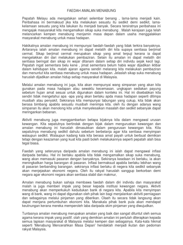 karangan spm amalan menabung