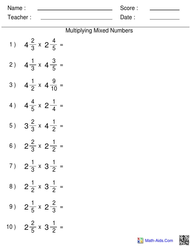 Multiplying Mixed Numbers PDF