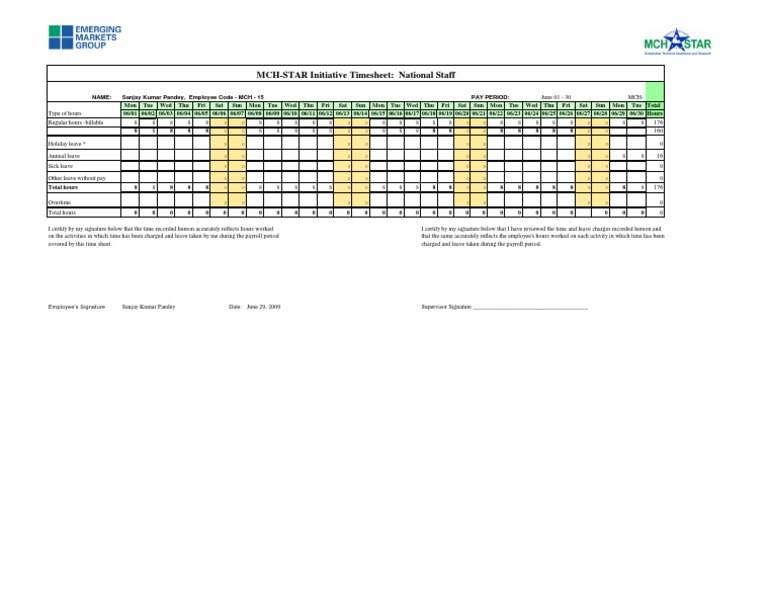 Time Sheet - SP - June 2009 | PDF