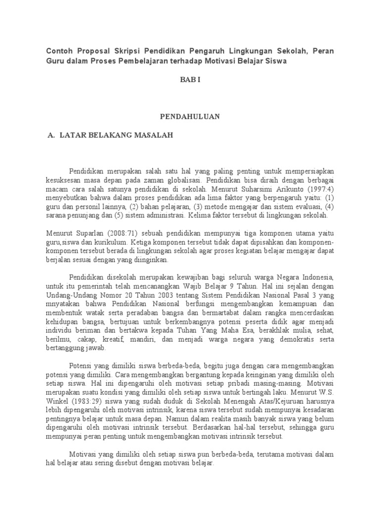 Contoh Proposal Skripsi Pendidikan Pengaruh Lingkungan Sekolah