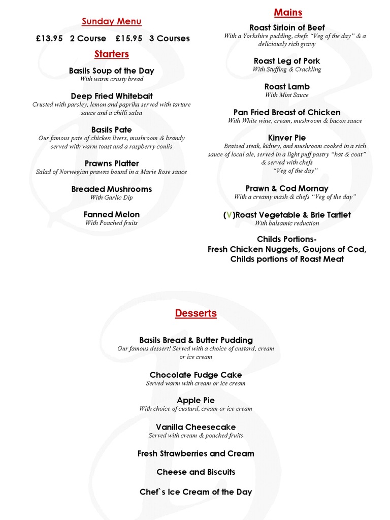 Sunday Lunch Starters Menu | PDF