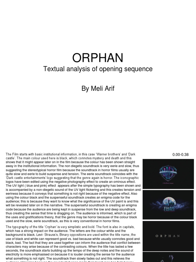 Orphan Film: Analyzing the Opening Scene | PDF | Horror Films | Camera