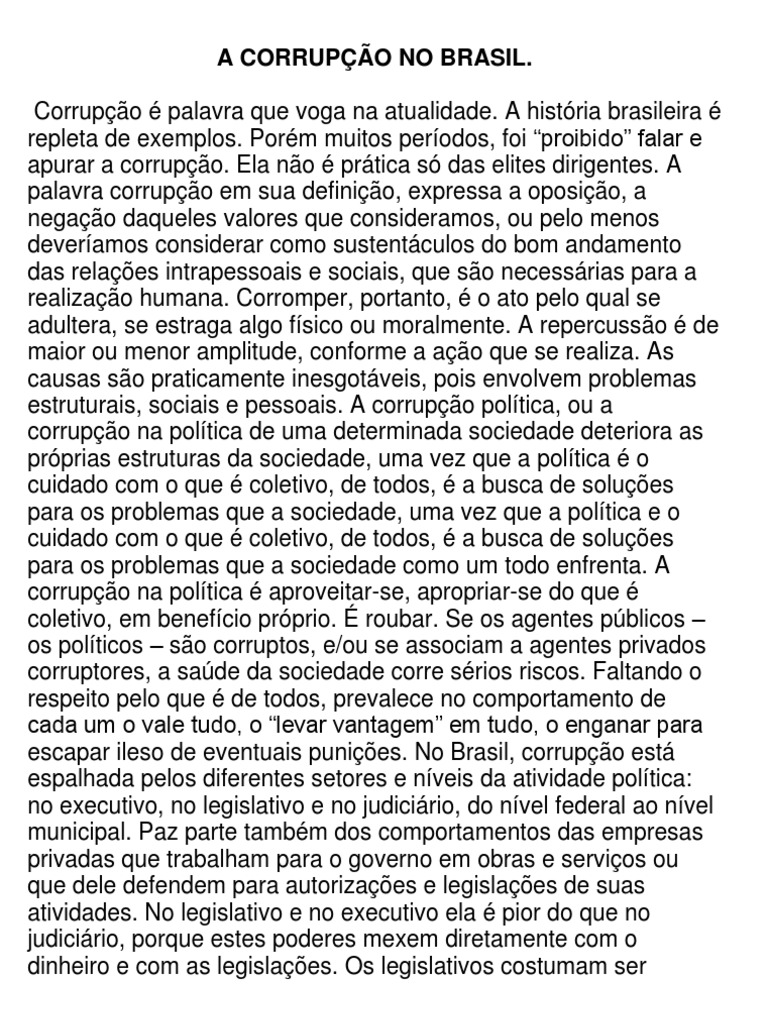 Corrupção no Brasil: causas e consequências | PDF | Corrupção política ...