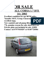 Vauxhall Corsa 1.7 DTI 16v for Sale 2003 Private Seller