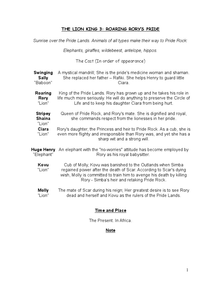 Adapted Playscript For the Lion King Lion Leisure