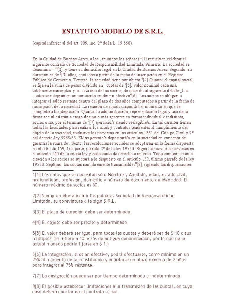 Estatuto Modelo de SRL | PDF | Compañía de responsabilidad limitada |  Liquidación