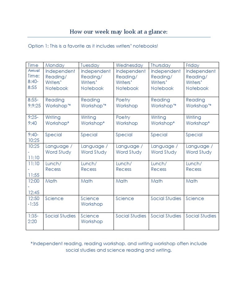Weekly Classroom Schedule Overview | PDF