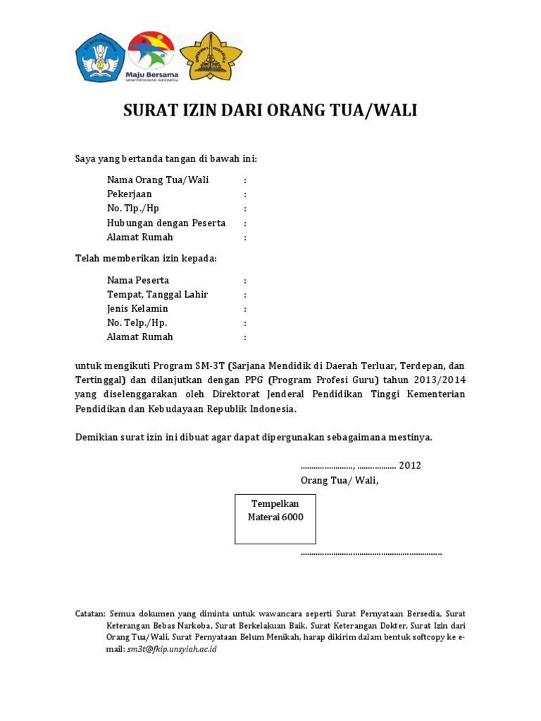 48+ Contoh surat izin orang tua bermaterai 6000 terbaru yang baik dan benar