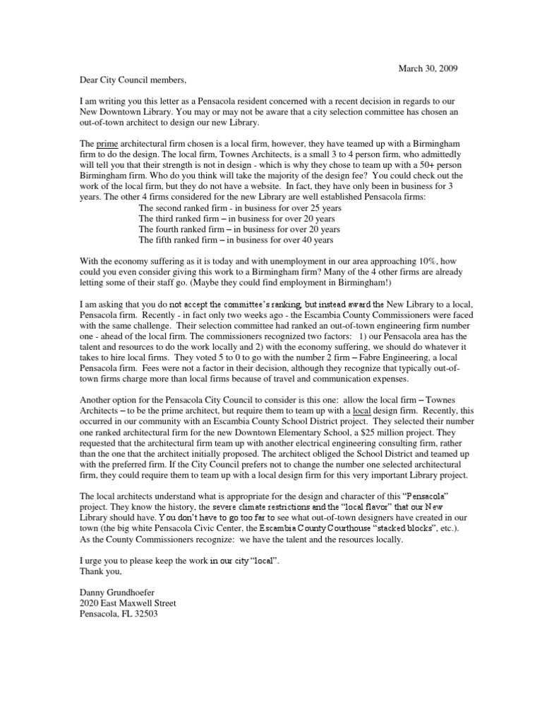 Letter To City Council Template