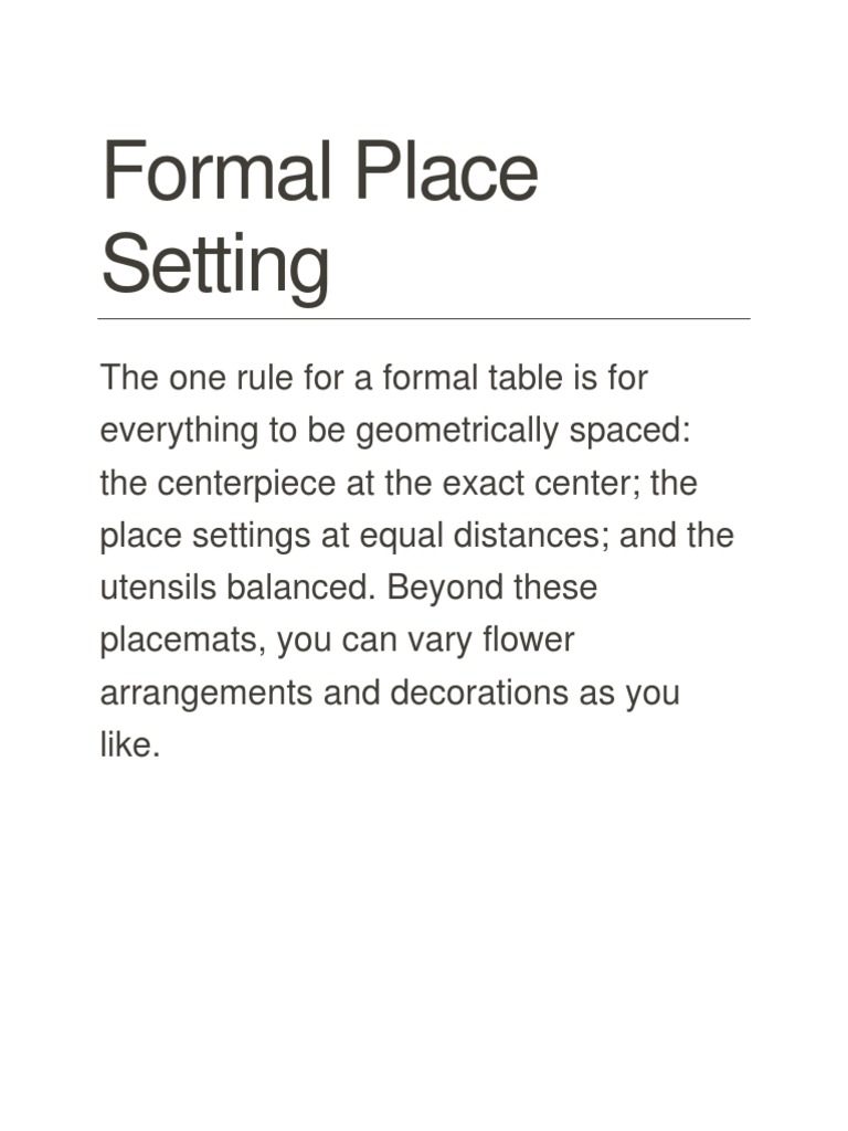 Formal Table Setting Guide | PDF | Entrée | Knife