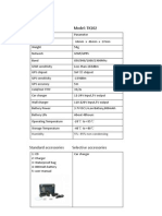 Specification Model: TK102: Standard Accessories Selective Accessories