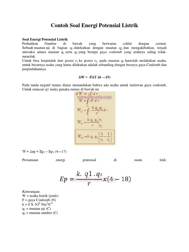 Contoh Soal Energi Potensial Listrik