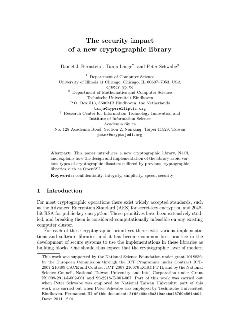 Security Analysis of NaCl Cryptographic Library | PDF