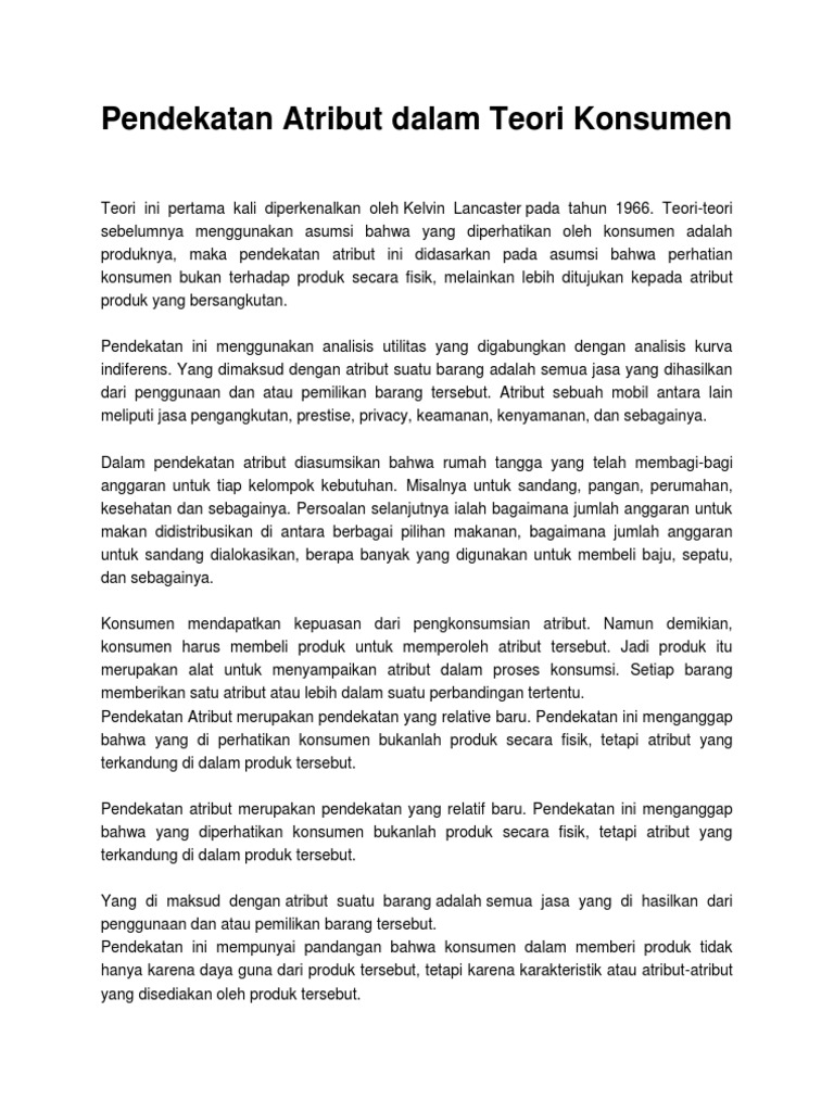 Pendekatan Atribut Dalam Teori Konsumen Pdf