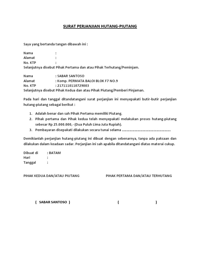 Contoh Surat Perjanjian Pinjaman Wang Pdf File