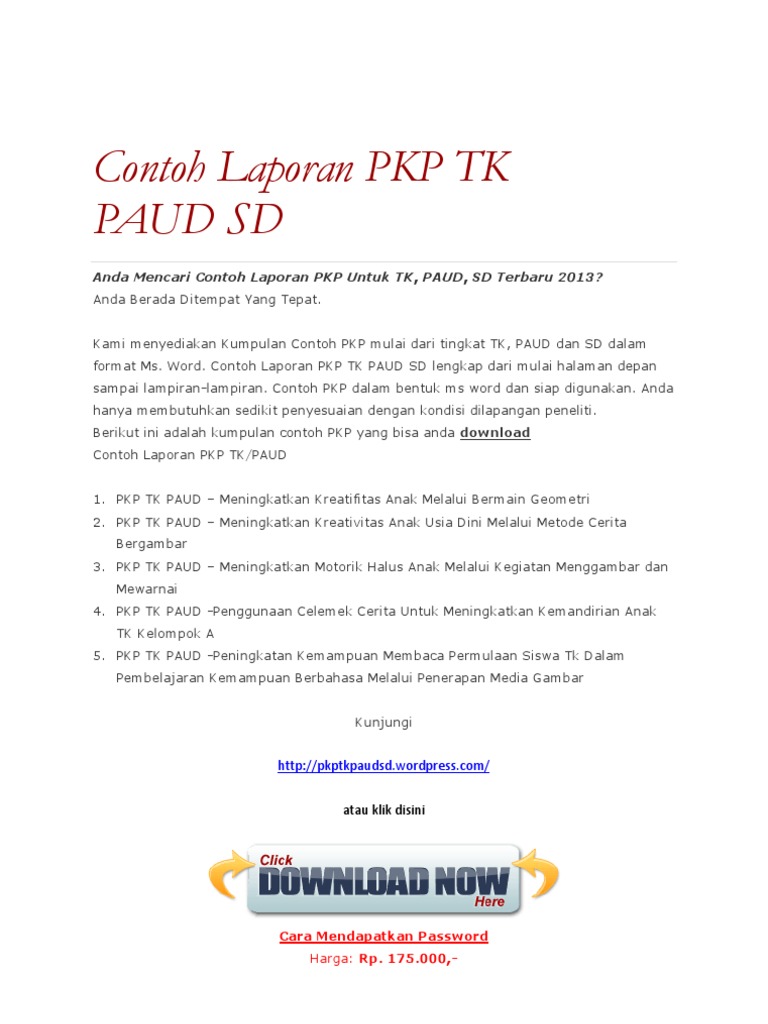 Contoh Laporan PKP TK PAUD