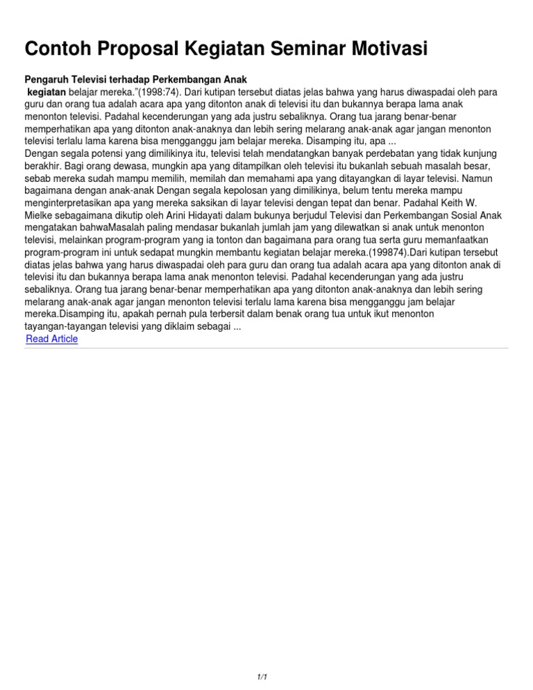 Contoh Proposal Kegiatan Seminar Motivasi