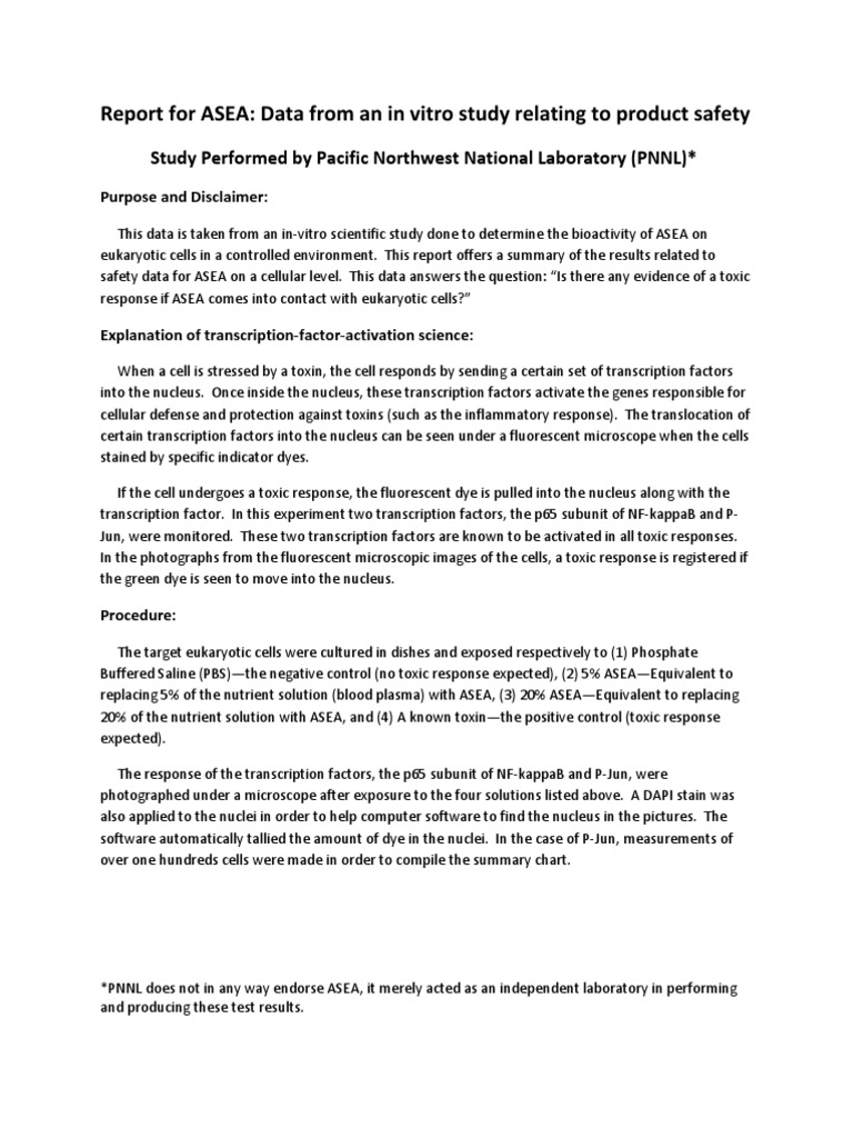 ASEA Product Safety Study Results | PDF | Science & Mathematics