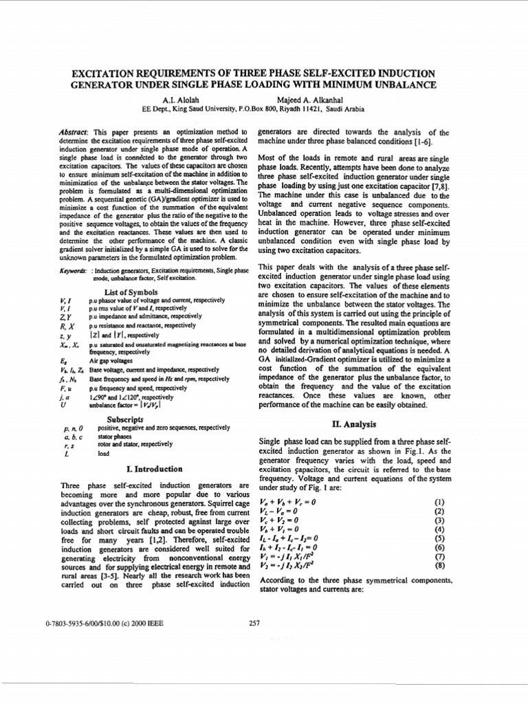 Excitation Requirements of Three Phase Self-Excited Induction Generator ...