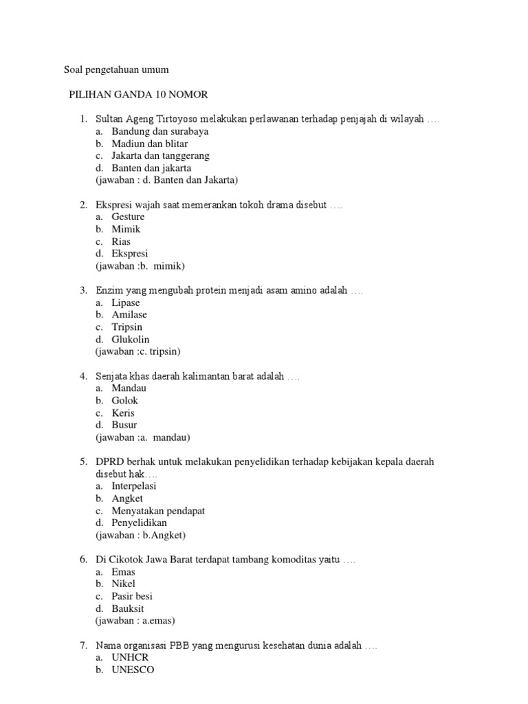 Soal Pengetahuan Umum Docx