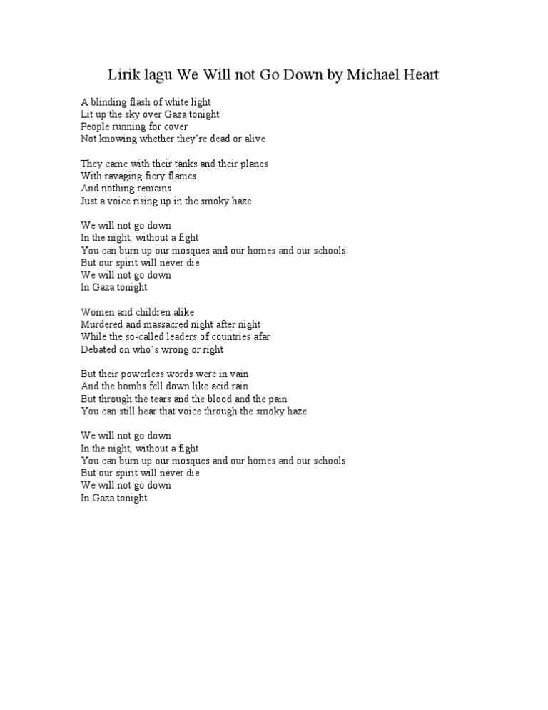 Lirik Lagu We Will Not Go Down By Michael Heart Violence Unrest
