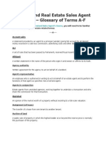 Queensland Real Estate Sales Agent Course - Glossary of Terms A-F