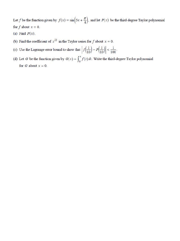 AP CALCULUS BC FRQ Taylor Series